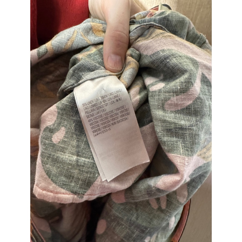 Farm Rio for Anthropologie Pink Tropical Monstera Leaf Linen Romper Small FLAW - Picture 8 of 8